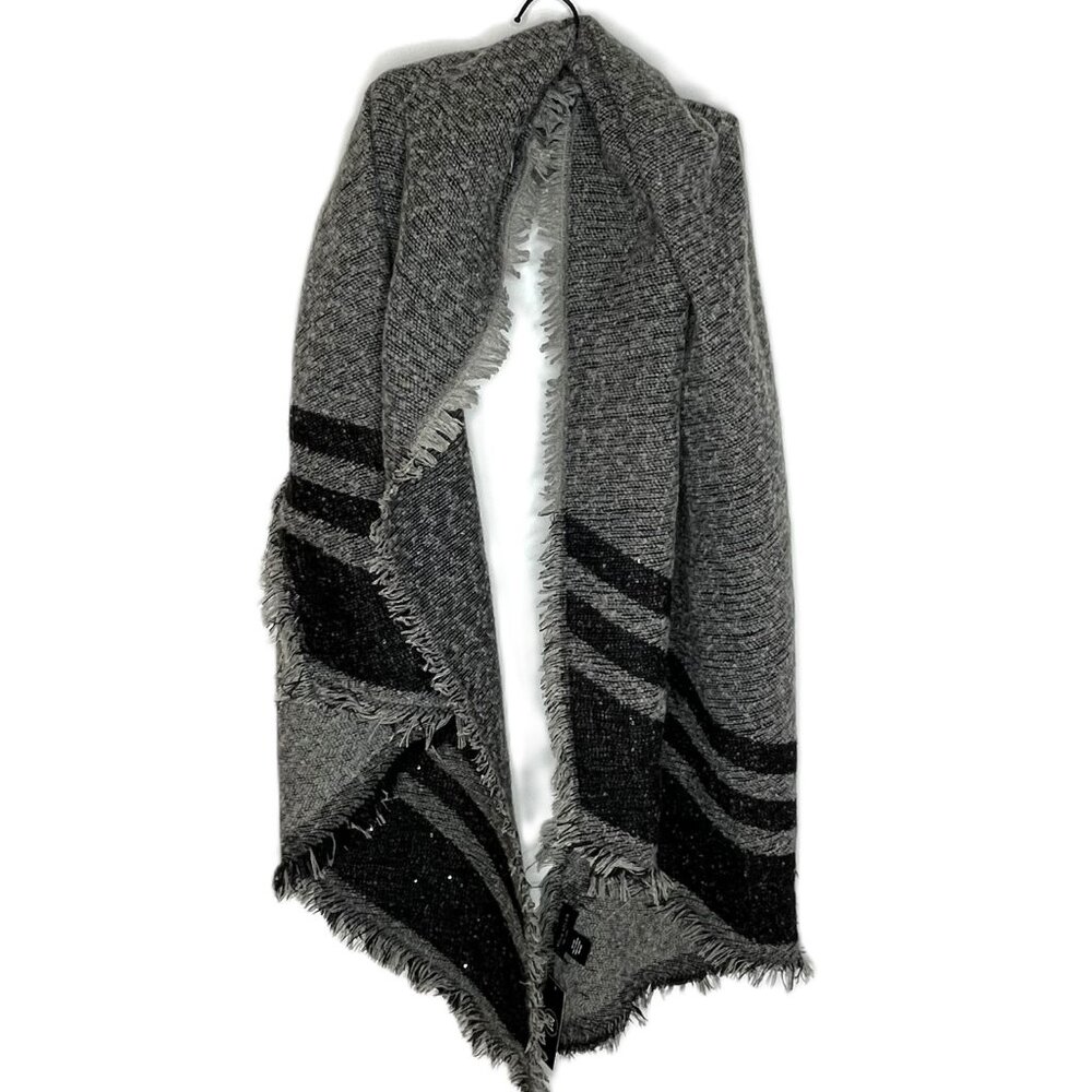 Marcus Adler New York Sequined Black/Gray Fringed Scarf, Cozy Classy Winter, OS